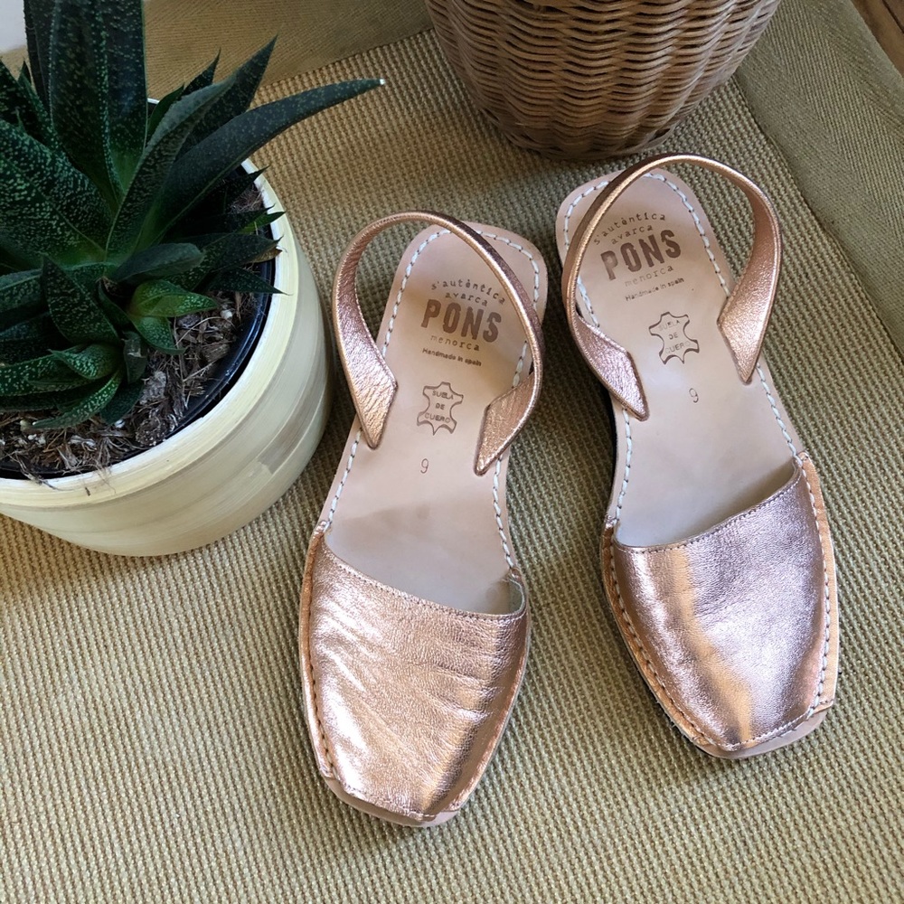 Pons Avarca Wedge Sandals Metallic Rose Gold Sz 9